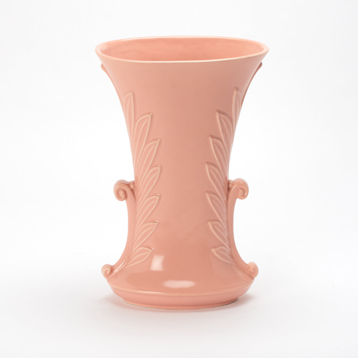 LEAFY ART DECO STYLE PINK CERAMIC ABINGDON VASE, 1950s (sold out)